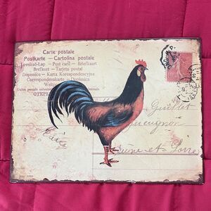Art Vintage Tin Rooster Postcard Wall Decor